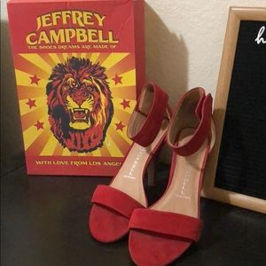 Jeffrey Campbell red suede heel sandals